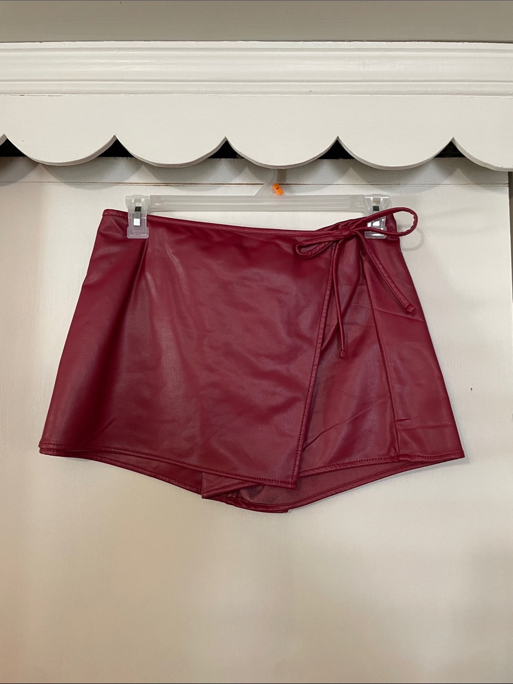 Faux Leather Wrap Skort Red MADDEN NYC